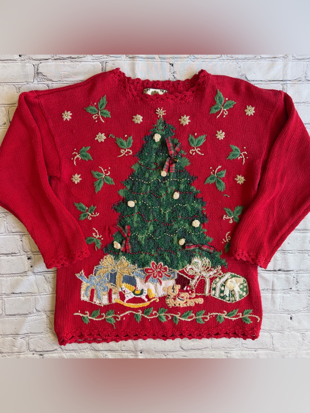 Tiara Vintage Knit Christmas Sweater Holiday Christmas Tree Women's Large Y2K